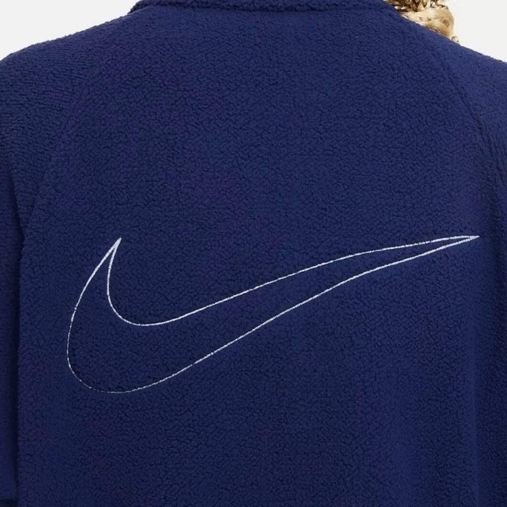 Nike Fleece Jacket Swoosh Sherpa Midnight Navy Oversized Women’s Medium - Picture 4 of 16